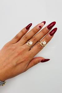 Lamelif Gold Kristal Taşlı Zarif Çiçek Ayarlanabilir Yüzük