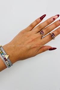 Lamelif Gümüş Kırmızı Kalp Detaylı Ayarlabilir Yüzük