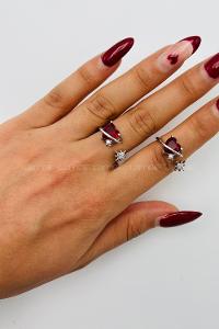 Lamelif Gümüş Kırmızı Kalp Detaylı Ayarlabilir Yüzük