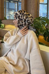 Lamelif Leopar Desen Soft Eşarp Siyah Camel