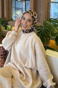 Lamelif Leopar Desen Soft Eşarp Soft Kahve