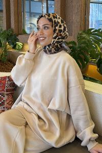 Lamelif Leopar Desen Soft Eşarp Soft Kahve