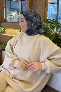 Lamelif Lotus Desen Soft Eşarp Antrasit