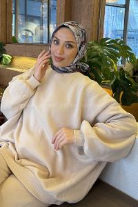 Lamelif Lotus Desen Soft Eşarp Bordo