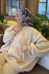 Lamelif Lotus Desen Soft Eşarp Bordo