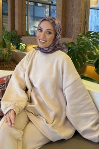 Lamelif Lotus Desen Soft Eşarp Gül Kurusu