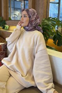 Lamelif Lotus Desen Soft Eşarp Gül Kurusu