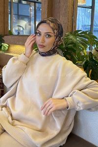 Lamelif Lotus Desen Soft Eşarp Kahverengi