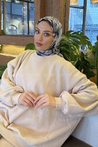 Lamelif Lotus Desen Soft Eşarp Siyah