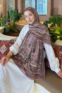 Lamelif Retro Desen Pamuk Şal Sütlü Kahve