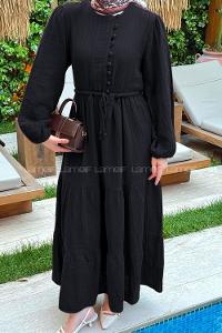 Black Crew Neck Linen Dresess