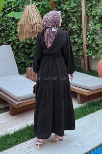 Black Crew Neck Linen Dresess