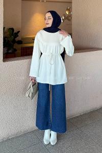 Lamelif Bağlama Detaylı Oysho Sweat Beyaz