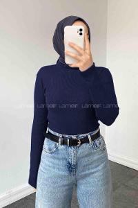 Navy Blue Turtle Neck Long Arm Cotton Body