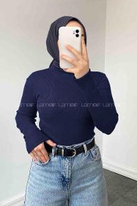 Navy Blue Turtle Neck Long Arm Cotton Body