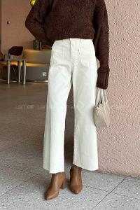 Beige Denim High Waist Denim Pants