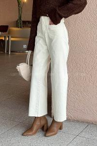 Beige Denim High Waist Denim Pants