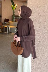 Lamelif Oysho Dikişli Sweat Acı Kahve