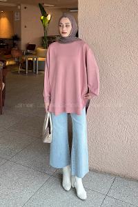 Lamelif Oysho Dikişli Sweat Gül Rengi