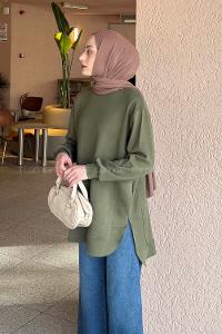 Lamelif Oysho Dikişli Sweat Haki