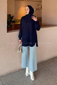 Lamelif Oysho Dikişli Sweat Lacivert