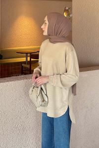 Lamelif Oysho Dikişli Sweat Sütlü Kahve