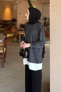 Lamelif Pilise Detaylı Tunik Antrasit