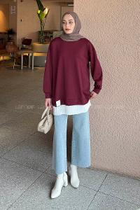 Lamelif Pilise Detaylı Tunik Bordo