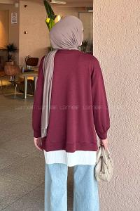 Lamelif Pilise Detaylı Tunik Bordo