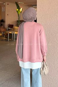 Lamelif Pilise Detaylı Tunik Gül Rengi