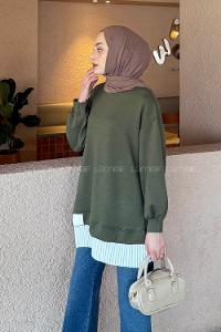 Lamelif Pilise Detaylı Tunik Haki