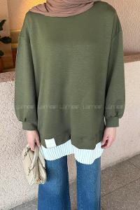 Lamelif Pilise Detaylı Tunik Haki