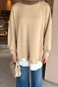 Lamelif Pilise Detaylı Tunik Sütlü Kahve