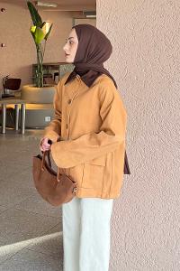 Lamelif Yaka Detaylı Parka Taba