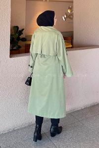 Khaki Long Arm Buttoned Belted Polyester Trench Coat
