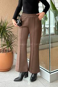 Lamelif Çımalı Scuba Pantolon Acı Kahve