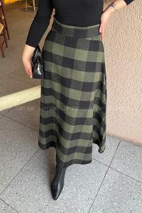 Lamelif Kaşe Ekose Detay Etek Haki