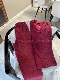 Lamelif Polar Kumaş Papatya Desen Düğmeli  Pijama Takım