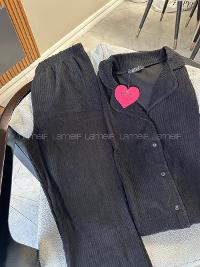 Lamelif Polar Kumaş Papatya Desen Düğmeli  Pijama Takım