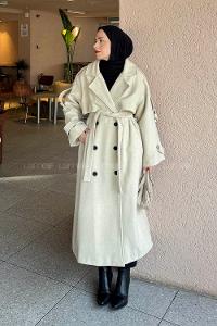 Stone Long Arm Belted Linen Trench Coat