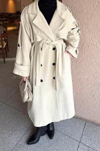 Stone Long Arm Belted Linen Trench Coat