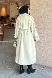 Stone Long Arm Belted Linen Trench Coat