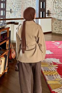 Khaki Long Arm Viscose Fabric Trench Coat