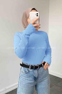 Lamelif Balıkçı Yaka Fitilli Body Bebe Mavisi