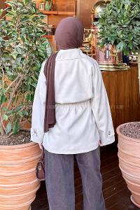 Lamelif Dökümlü Kemerli Trençkot Taş Rengi