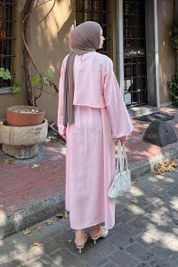 Pink Crew Neck Long Arm Linen Flare Suit