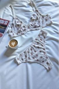 Lamelif Kaşkorsen Ayıcık Desenli Pamuk Sütyen Takım