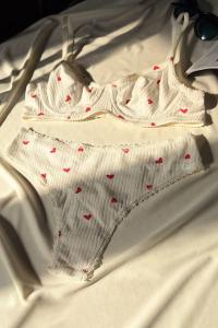 Lamelif Kaşkorsen Kalp Desenli Pamuk Sütyen Takım