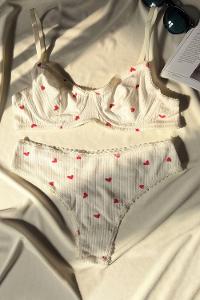 Lamelif Kaşkorsen Kalp Desenli Pamuk Sütyen Takım