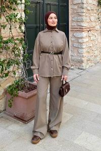 Khaki Shirt Collar Long Arm Polyester Regular Trousers Comfortable Suit